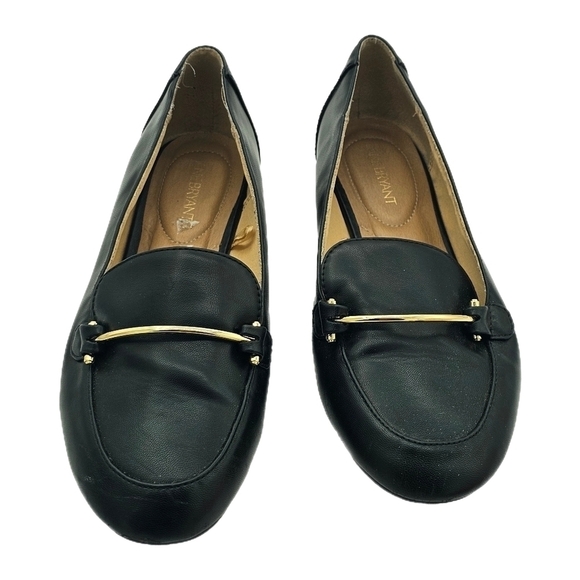 Lane Bryant Womens Slip On Flat Loafer Cushioned Gold Bar at Front Black  10 W - Picture 1 of 11